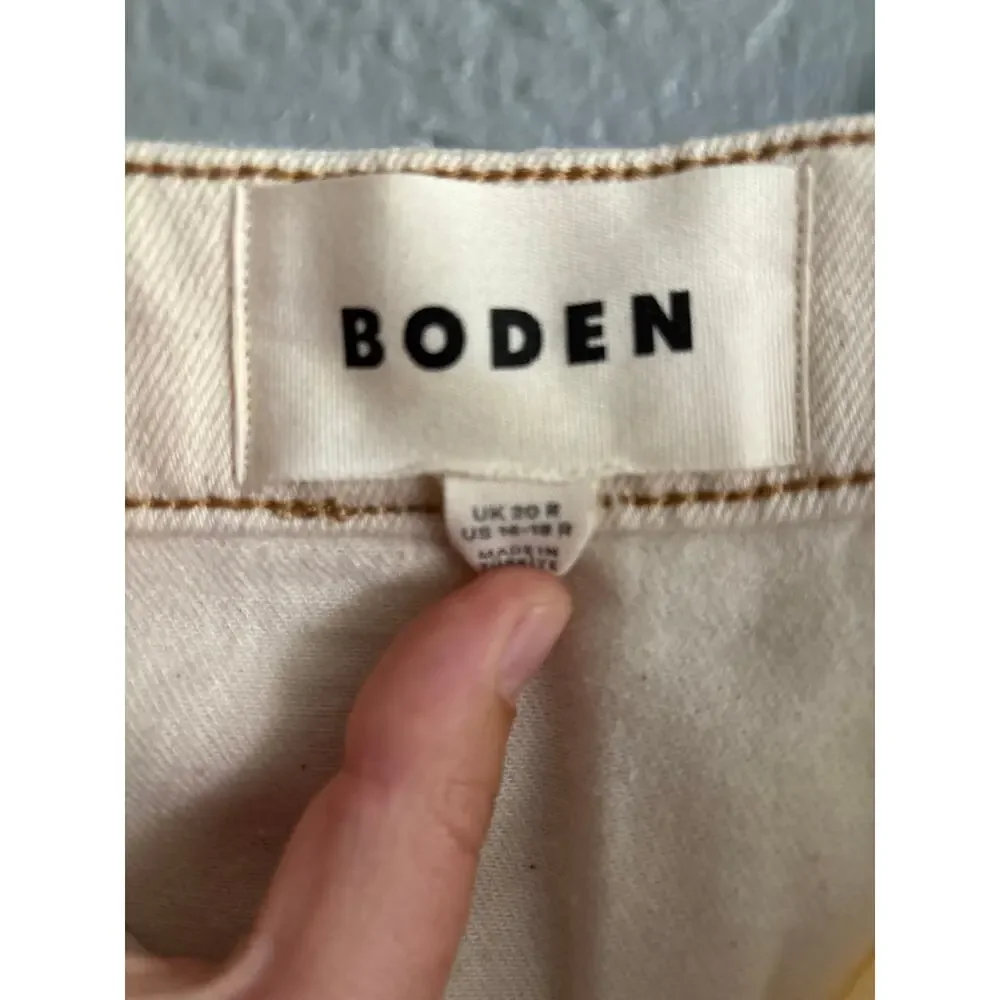 KATIENYC Boden Women's Val Button Denim Midi Skirt in Ecru size 16/18